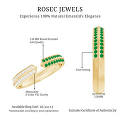 Contemporary Emerald and Moissanite Open Wedding Band Ring