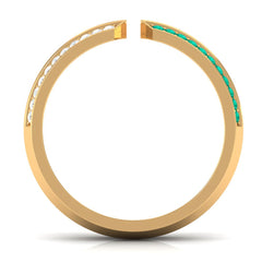 Contemporary Emerald and Moissanite Open Wedding Band Ring