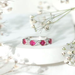 Natural Ruby Half Eternity Anniversary Band Ring with Diamond