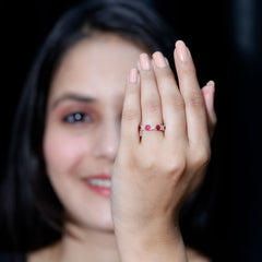 Natural Ruby Half Eternity Anniversary Band Ring with Diamond