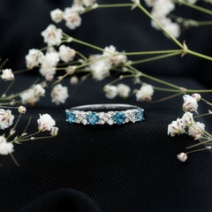 London Blue Topaz Semi Eternity Band with Diamond