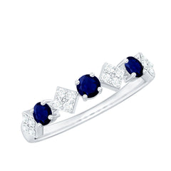 Natural Blue Sapphire and Diamond Half Eternity Band Ring