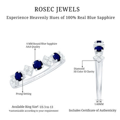 Natural Blue Sapphire and Diamond Half Eternity Band Ring