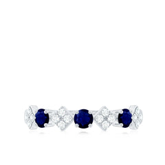 Natural Blue Sapphire and Diamond Half Eternity Band Ring