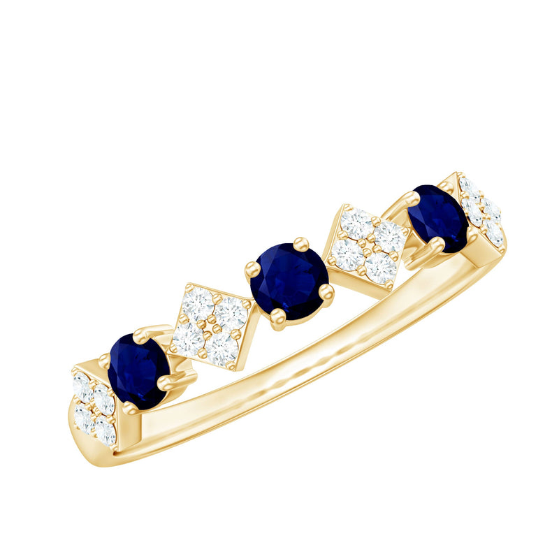 Natural Blue Sapphire and Diamond Half Eternity Band Ring