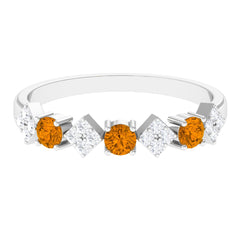 Natural Citrine and Diamond Half Eternity Band Ring in Gold
