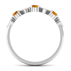 Natural Citrine and Diamond Half Eternity Band Ring in Gold
