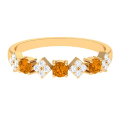 Natural Citrine and Diamond Half Eternity Band Ring in Gold