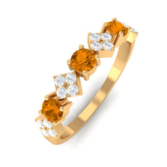 Natural Citrine and Diamond Half Eternity Band Ring in Gold