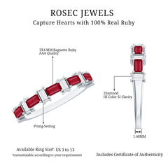Baguette Cut Ruby Half Eternity Ring with Diamond Accent