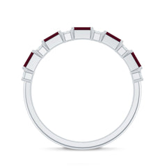 Baguette Cut Ruby Half Eternity Ring with Diamond Accent