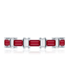Baguette Cut Ruby Half Eternity Ring with Diamond Accent