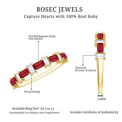 Baguette Cut Ruby Half Eternity Ring with Diamond Accent