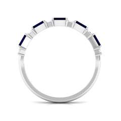 Certified Baguette Cut Lab Created Blue Sapphire and Diamond Half Eternity Band