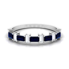 Certified Baguette Cut Lab Created Blue Sapphire and Diamond Half Eternity Band