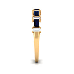 Certified Baguette Cut Lab Created Blue Sapphire and Diamond Half Eternity Band