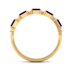 Certified Baguette Cut Lab Created Blue Sapphire and Diamond Half Eternity Band
