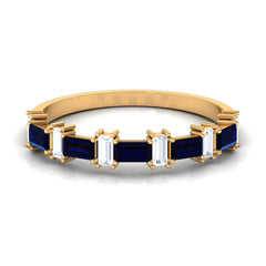 Certified Baguette Cut Lab Created Blue Sapphire and Diamond Half Eternity Band