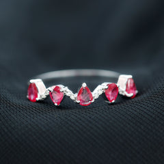 Natural Pear Shape Ruby Half Eternity Ring with Diamond for Women