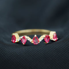 Natural Pear Shape Ruby Half Eternity Ring with Diamond for Women