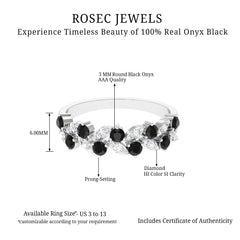 Black Onyx and Diamond Half Eternity Leaf Band for Women