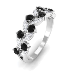 Black Onyx and Diamond Half Eternity Leaf Band for Women