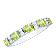 Natural Oval Peridot Diamond Half Eternity Ring in East West Style