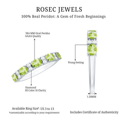Natural Oval Peridot Diamond Half Eternity Ring in East West Style