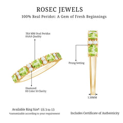 Natural Oval Peridot Diamond Half Eternity Ring in East West Style