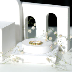 Natural Oval Peridot Diamond Half Eternity Ring in East West Style