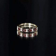 Natural Garnet Eternity Wedding Band in Yellow Gold Plated Silver