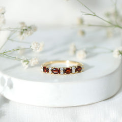 Natural Garnet Eternity Wedding Band in Yellow Gold Plated Silver
