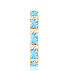 Natural Aquamarine Diamond Eternity Wedding Band in East West Style