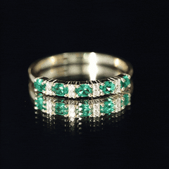 Oval Created Emerald East West Half Eternity Ring with Diamond