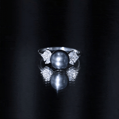Nature Inspired Tahitian Pearl Engagement Ring with Diamond