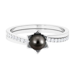 Tahitian Pearl and Diamond Flower Bypass Ring