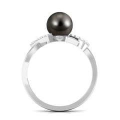 Tahitian Pearl Solitaire Ring with Diamond Accent