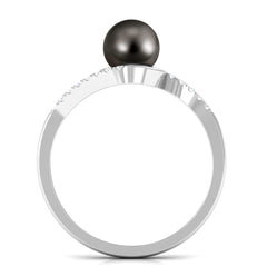 Solitaire Tahitian Pearl Bypass Engagement Ring with Diamond