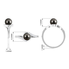 Solitaire Tahitian Pearl Bypass Engagement Ring with Diamond