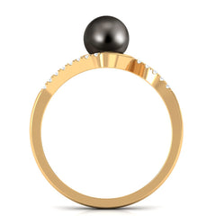Solitaire Tahitian Pearl Bypass Engagement Ring with Diamond