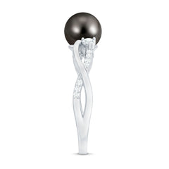 Tahitian Pearl and Diamond Crossover Engagement Ring