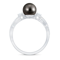 Tahitian Pearl and Diamond Crossover Engagement Ring