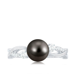 Tahitian Pearl and Diamond Crossover Engagement Ring