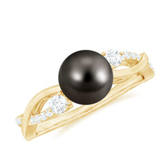 Tahitian Pearl and Diamond Crossover Engagement Ring