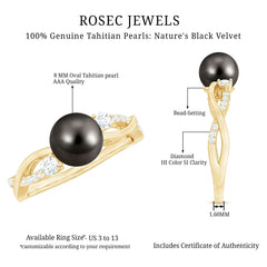 Tahitian Pearl and Diamond Crossover Engagement Ring