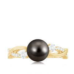 Tahitian Pearl and Diamond Crossover Engagement Ring