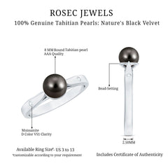 Solitaire Black Tahitian Pearl Engagement Ring with Certificate