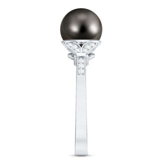Tahitian Pearl and Diamond Engagement Ring with Split Shank