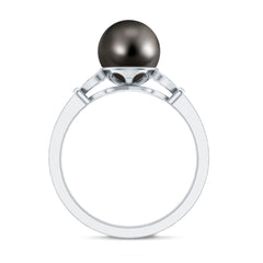 Tahitian Pearl and Diamond Engagement Ring with Split Shank