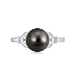 Tahitian Pearl and Diamond Engagement Ring with Split Shank